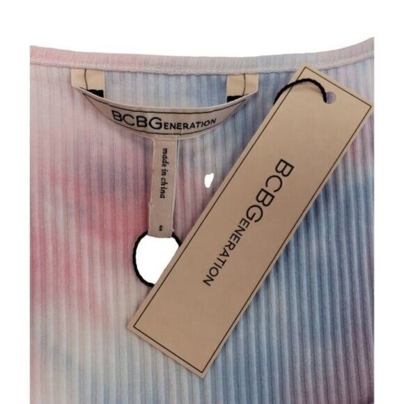 BCBGeneration Tie-Dye Crop Top Women's SMALL Pink White Blue Stretch Cotton NEW - Picture 4 of 10